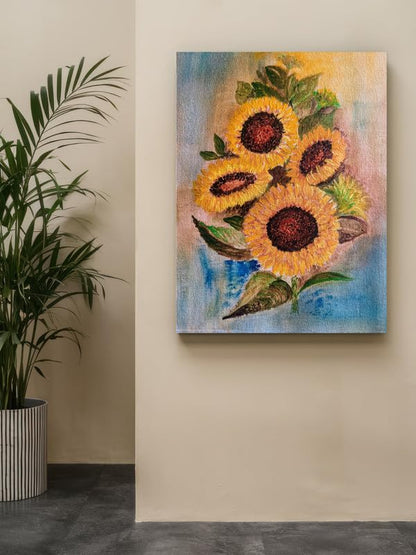 Art to Doors | Sunflowers | Artist Alka Mathur | Vertical | Art Print | Home Decor | Wall Decor | Gift Items | Wall Art | Canvas Frame