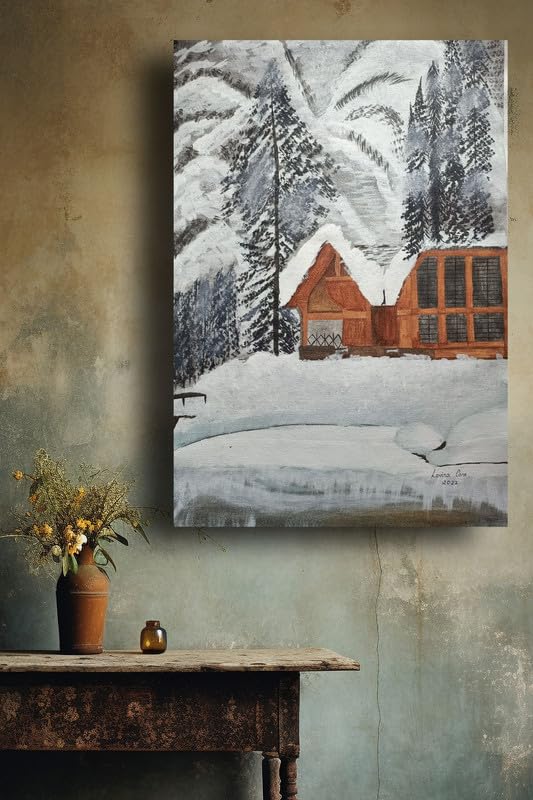 Art to Doors | Cabin In The Snow | Artist Lovina Cano | Vertical | Art Print | Home Decor | Wall Decor | Gift Items | Wall Art | Canvas Frame