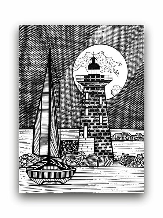 Art to Doors | Travel To Lighthouse | Artist Puja Kumari | Vertical | Art Prints | Home Decor | Wall Art | Gift Items | Canvas Frame