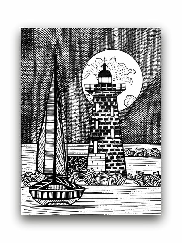 Art to Doors | Travel To Lighthouse | Artist Puja Kumari | Vertical | Art Prints | Home Decor | Wall Art | Gift Items | Canvas Frame