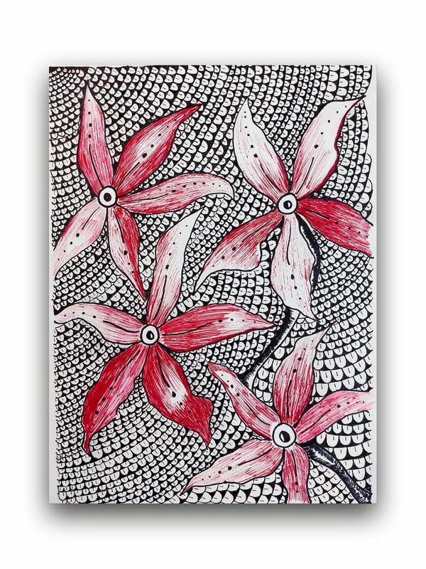 Art to Doors| Red Flowers | Artist Samarpita Banerjee | Rectangle | Art Print | Home Decor | Wall Decor | Gift Items | Canvas Frame