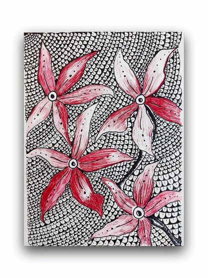 Art to Doors| Red Flowers | Artist Samarpita Banerjee | Rectangle | Art Print | Home Decor | Wall Decor | Gift Items | Canvas Frame