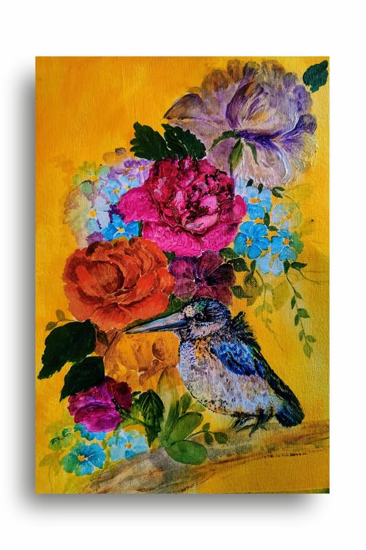 Art to Doors | Flowers And Bird | Artist Alka Mathur | Vertical | Art Print | Home Decor | Wall Decor | Gift Items | Wall Art | Canvas Frame