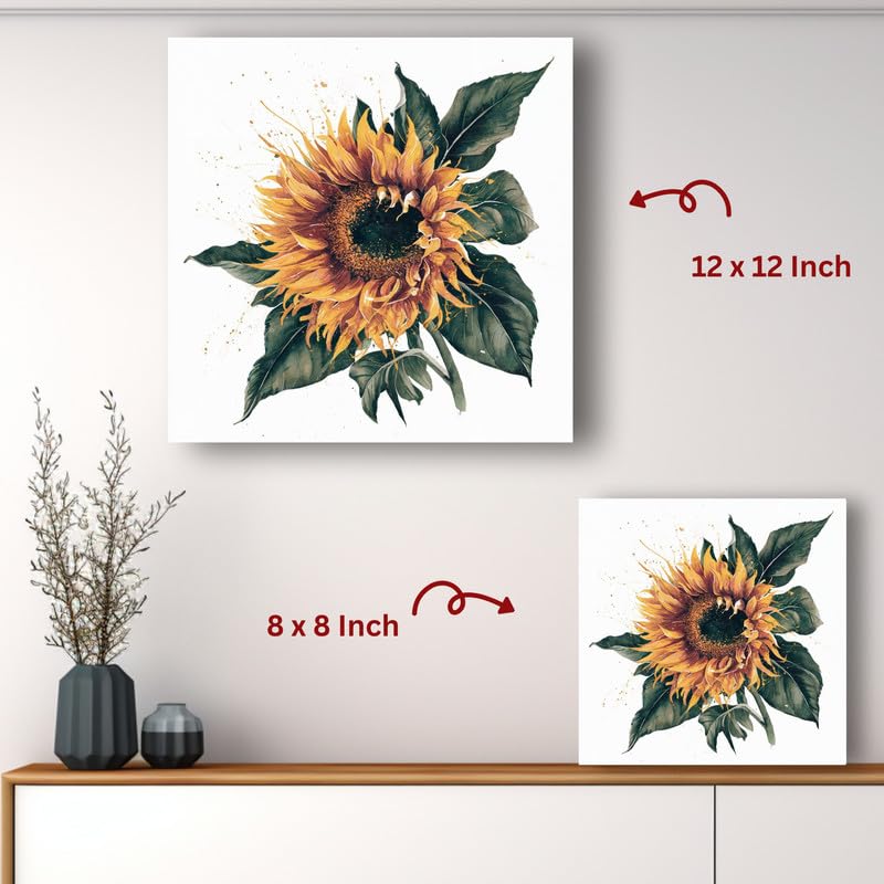 Art to Doors | Watercolour Sunflower | Square | Artist Riika Kandhola | Home Decor | Wall Art | Gifts for Women | Gifts for Men | Canvas Frame