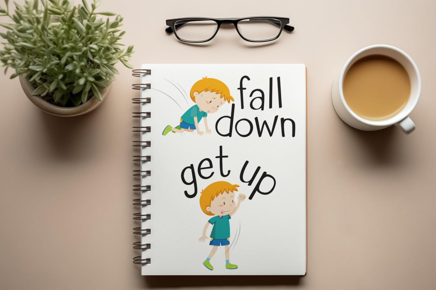 Art to Doors | Fall down get up | Spiral Notebooks | A5 Size Paper | 120 Pages | 70 GSM Paper | Attractive Cover Designs