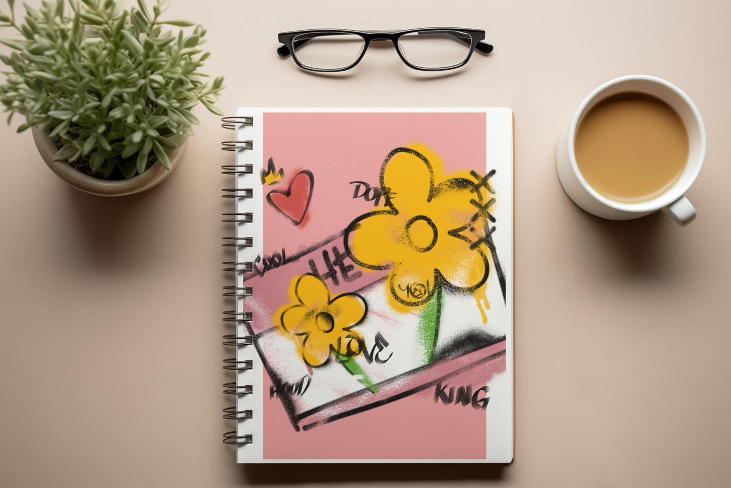 Art to Doors | Flower Graffiti | Spiral Notebooks | A5 Size Paper | 120 Pages | 70 GSM Paper | Attractive Cover Designs