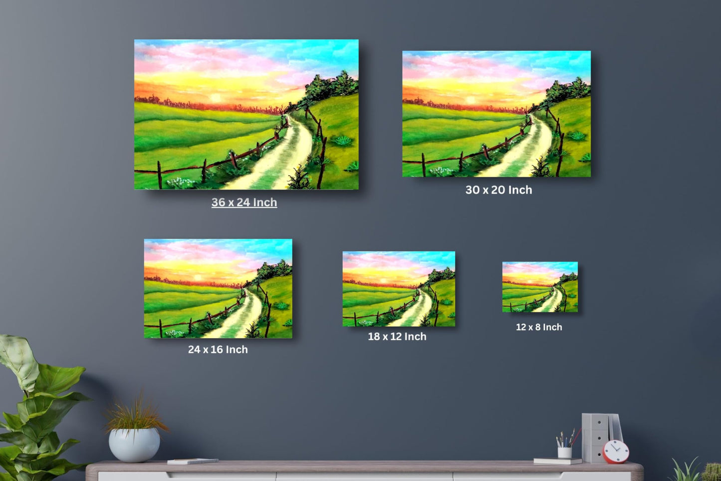 Art to Doors | Evening Sunset valley | Artist Prathima Rao G | Horizontal | Art Print | Personalized Gift | Home Decor | Gifts | Wall Decor | Wall Paintings | Wall Art