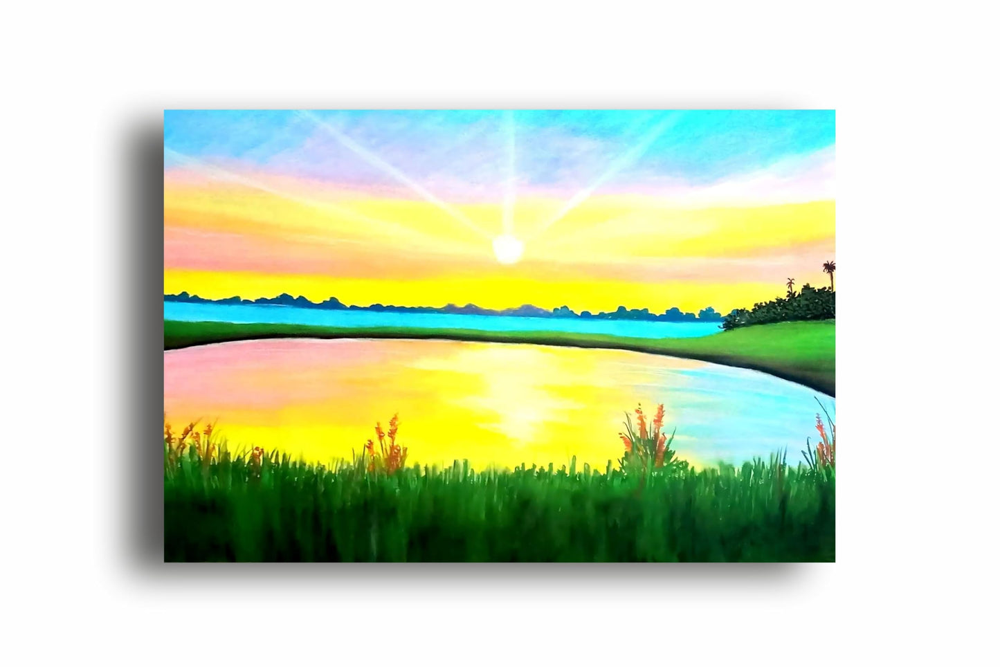 Art to Doors | Lake View Sunset | Artist Prathima Rao G | Horizontal | Art Print | Personalized Gift | Home Decor | Gifts | Wall Decor | Wall Paintings | Wall Art