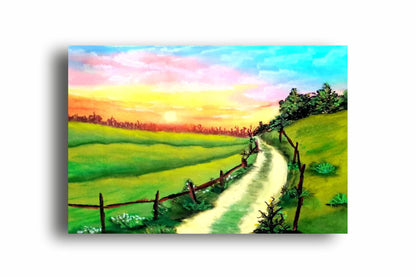 Art to Doors | Evening Sunset valley | Artist Prathima Rao G | Horizontal | Art Print | Personalized Gift | Home Decor | Gifts | Wall Decor | Wall Paintings | Wall Art