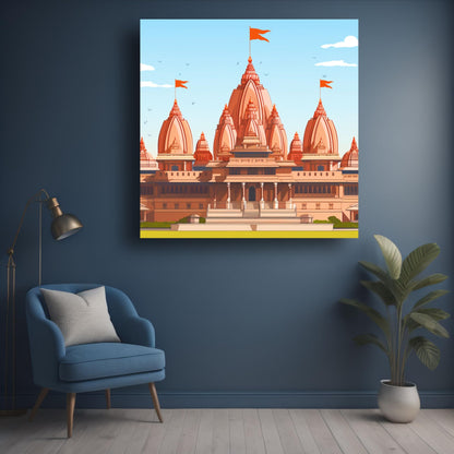 Divine Majesty: Ram Mandir Canvas Print – Sacred Artistry for Spiritual Spaces! | Personalized Gift For Anniversary, Birthday, Wedding, Home Decor