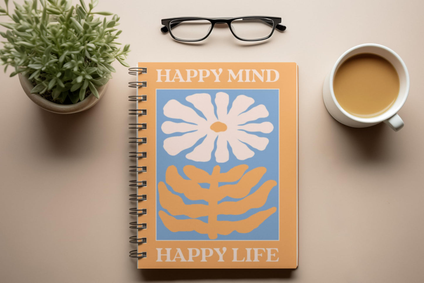 Art to Doors | Happy Mind Happy Life | Spiral Notebooks | A5 Size Paper | 120 Pages | 70 GSM Paper | Attractive Cover Designs