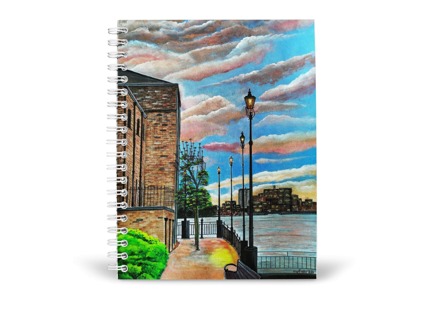 Art to Doors | City And The Lake | Artist Sudesh Kundley | Spiral Notebooks | A5 Size Paper | 120 Pages | 70 GSM Paper | Attractive Cover Designs