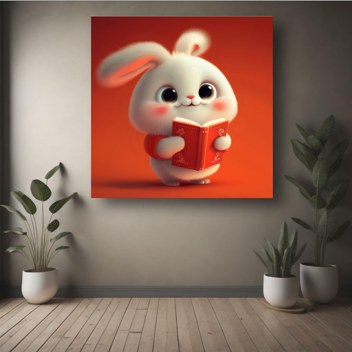 Art to Doors | Cheerful Bunny Plush Art | Square | Art Print | Home Decor | Wall Decor | Gifts for Women | Gifts for Men | Gift Items | Wall Art