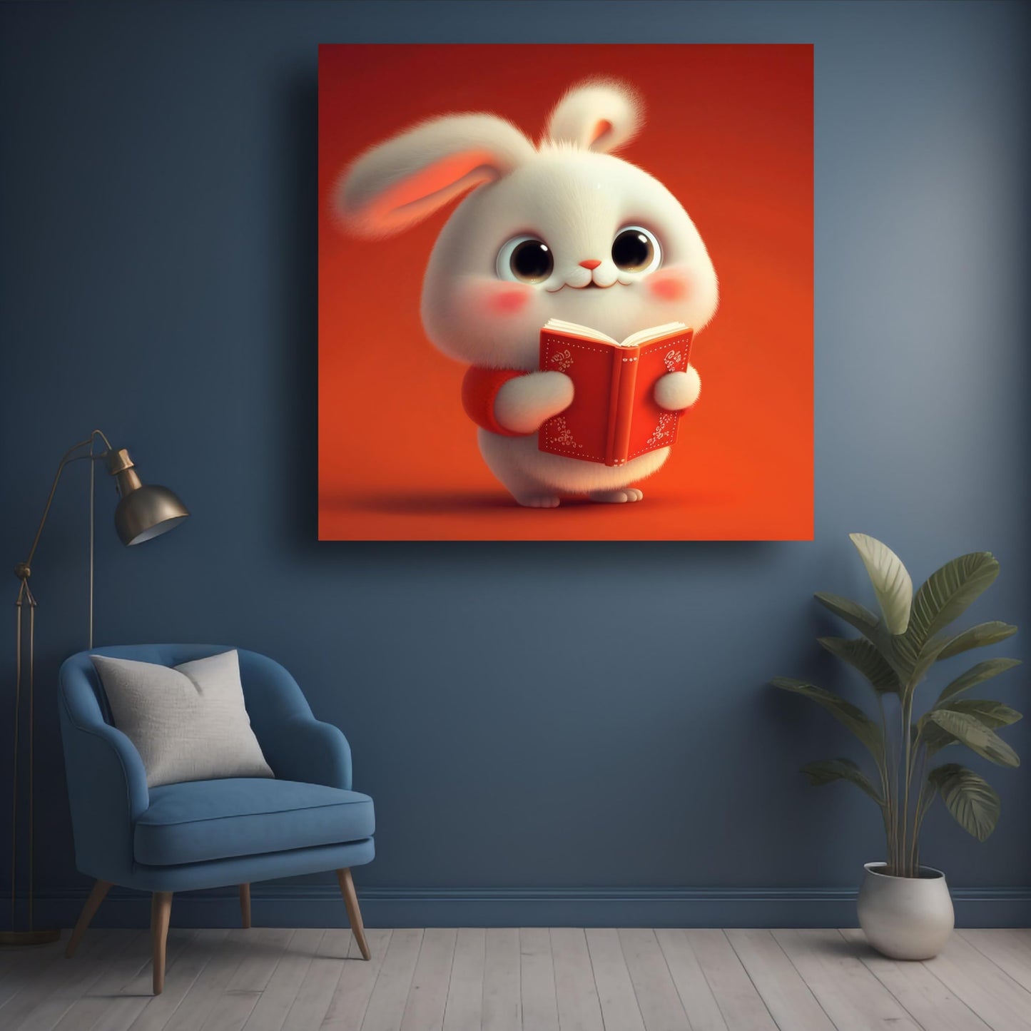 Art to Doors | Cheerful Bunny Plush Art | Square | Art Print | Home Decor | Wall Decor | Gifts for Women | Gifts for Men | Gift Items | Wall Art