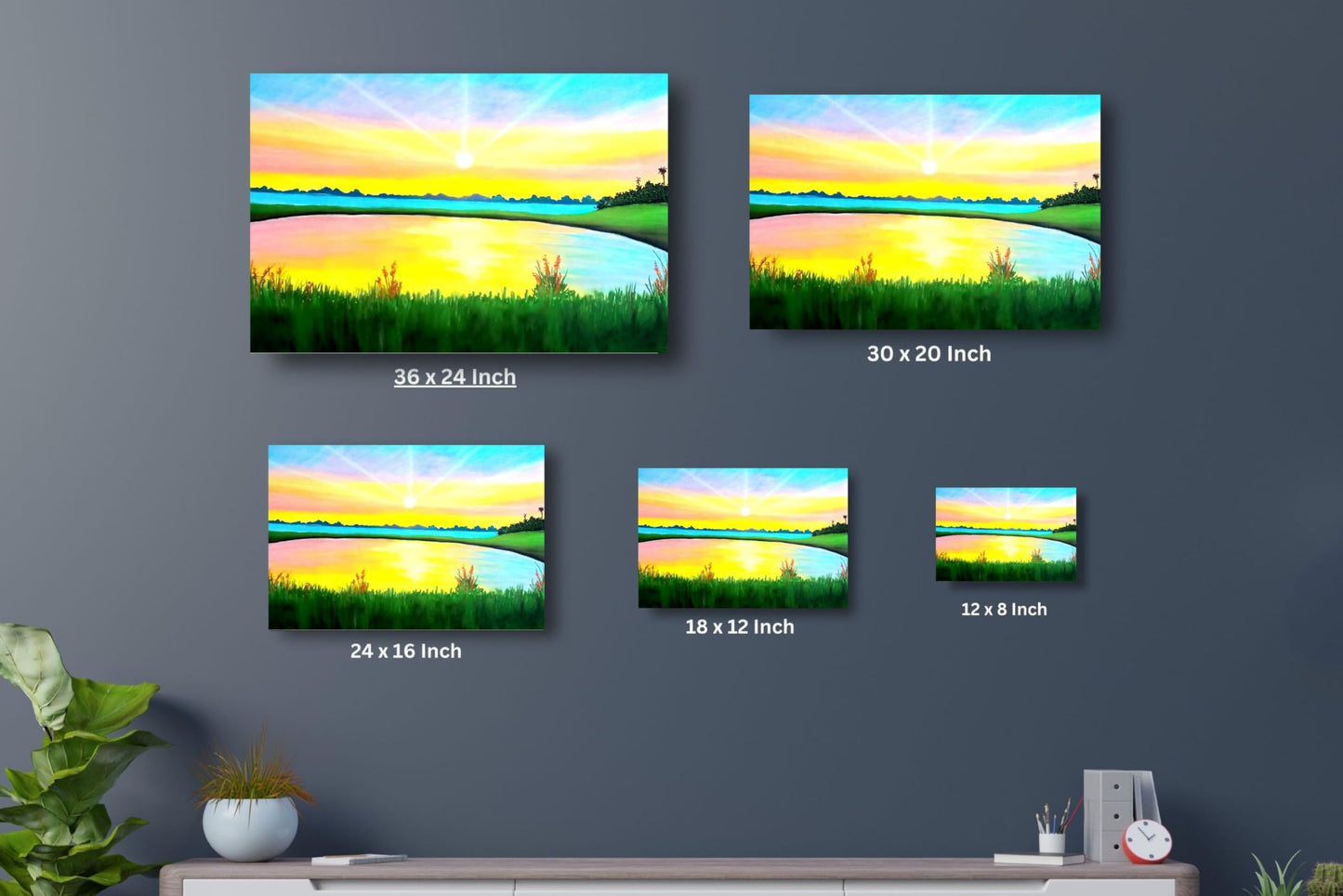 Art to Doors | Lake View Sunset | Artist Prathima Rao G | Horizontal | Art Print | Personalized Gift | Home Decor | Gifts | Wall Decor | Wall Paintings | Wall Art