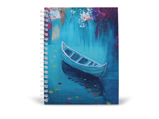 Art to Doors | Boat In A Turquoise Lake | Artist Mayuri Verma | Spiral Notebooks | A5 Size Paper | 120 Pages | 70 GSM Paper | Attractive Cover Designs