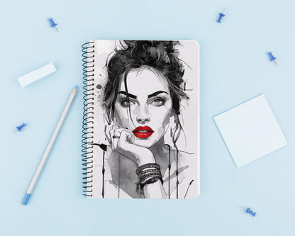 Art to Doors | Red Lips Woman Watercolour | Artist Riika Kandhola | Spiral Notebooks | A5 Size Paper | 120 Pages | 70 GSM Paper | Attractive Cover Designs