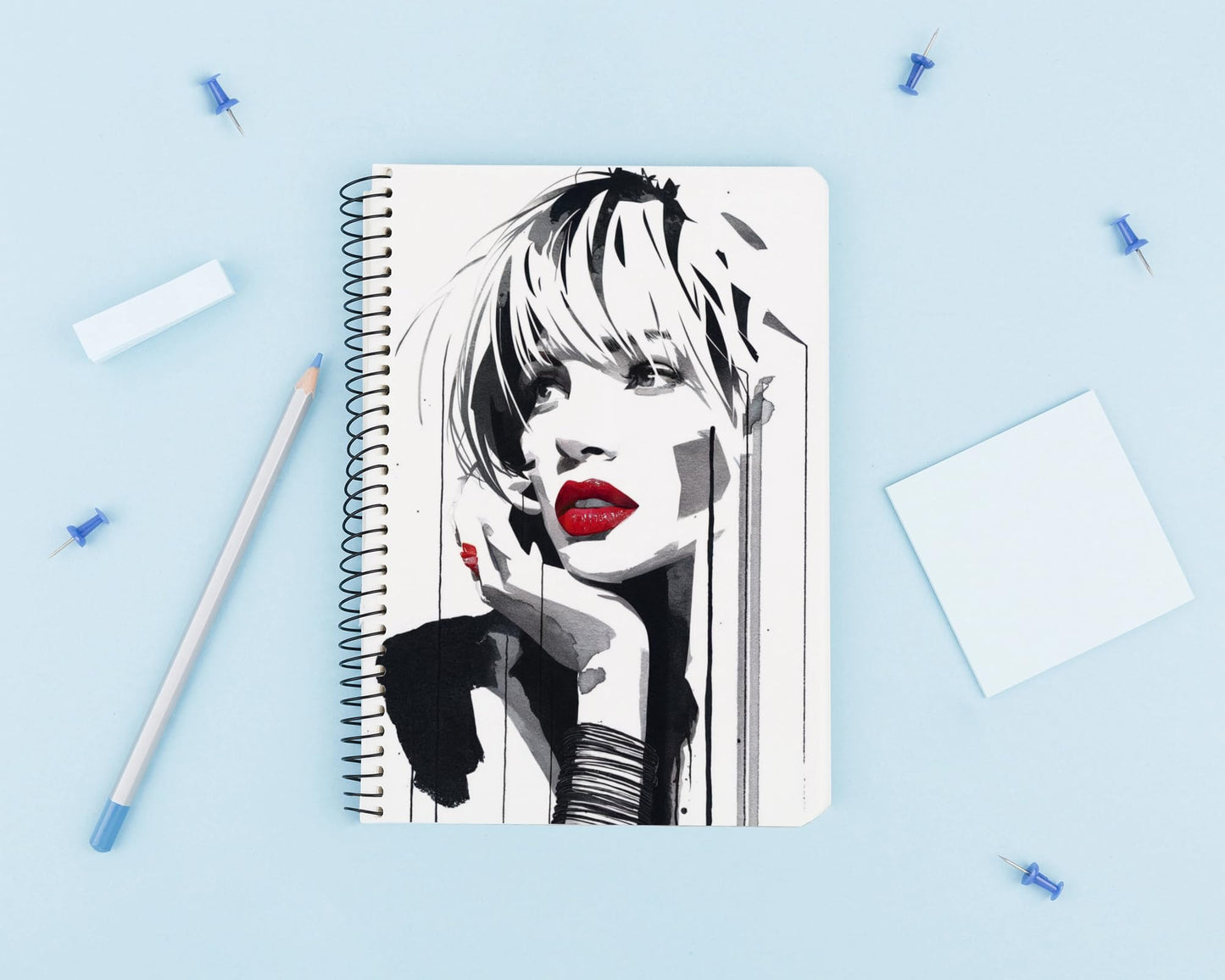 Art to Doors | Red Lips Watercolour | Artist Riika Kandhola | Spiral Notebooks | A5 Size Paper | 120 Pages | 70 GSM Paper | Attractive Cover Designs