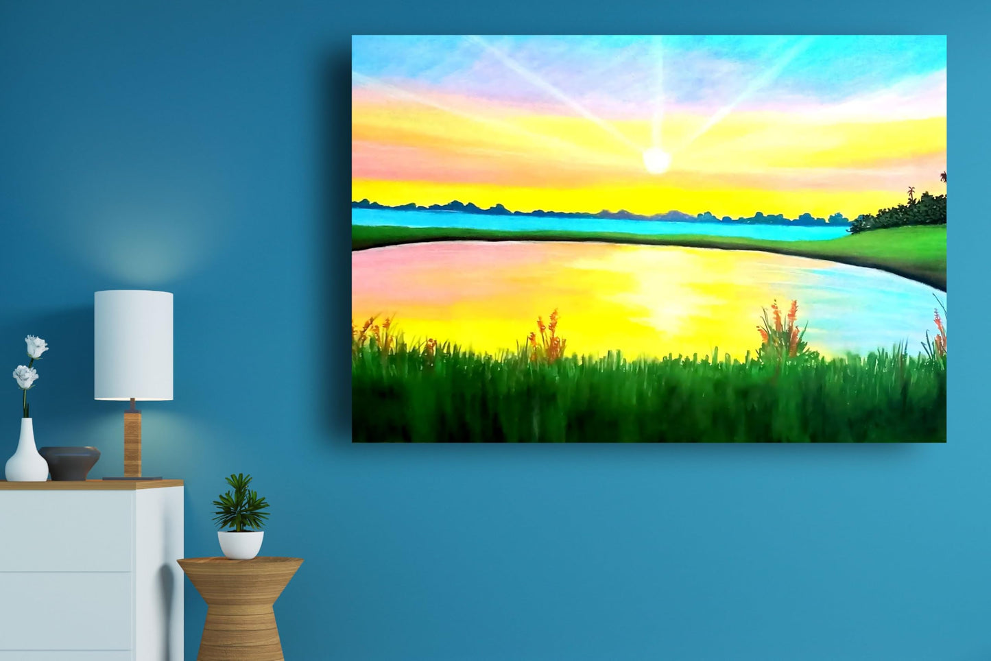 Art to Doors | Lake View Sunset | Artist Prathima Rao G | Horizontal | Art Print | Personalized Gift | Home Decor | Gifts | Wall Decor | Wall Paintings | Wall Art