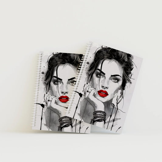 Art to Doors | Red Lips Woman Watercolour | Artist Riika Kandhola | Spiral Notebooks | A5 Size Paper | 120 Pages | 70 GSM Paper | Attractive Cover Designs