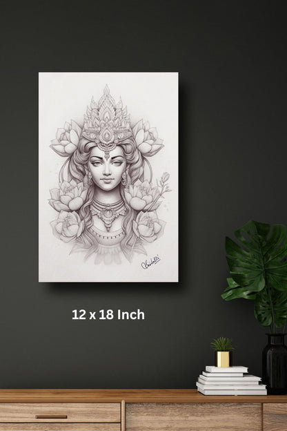 Art to Doors | Potrait Of Gayatri Devi | Artist Duvvuri Srivalli Hyndavi | Vertical | Art Print | Home Decor | Wall Decor | Gift Items | Wall Art