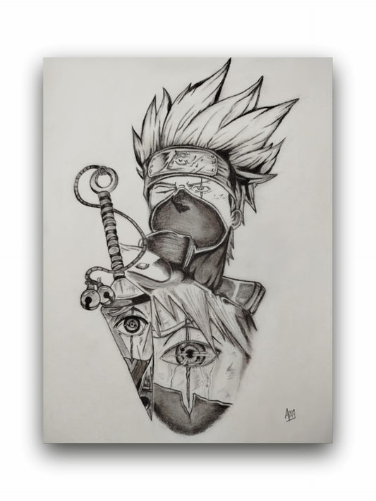 Art to Doors | Kakashi Charcoal Sketch | Artist Aqsa Mohammed Jaweed | Vertical | Art Print | Home Decor | Wall Decor | Gift Items | Wall Art