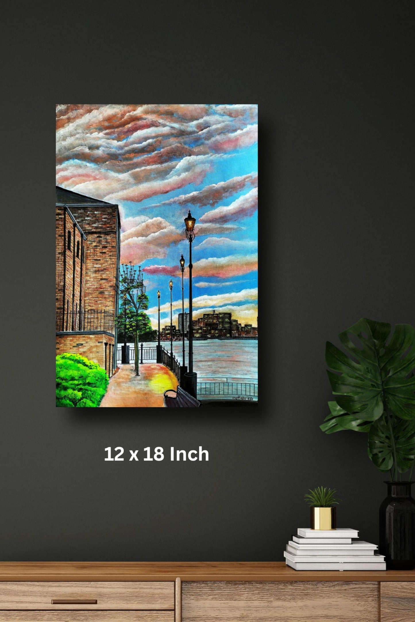 Art to Doors | City And The Lake | Artist Sudesh Kundley | Vertical | Art Print | Home Decor | Wall Decor | Gift Items | Wall Art