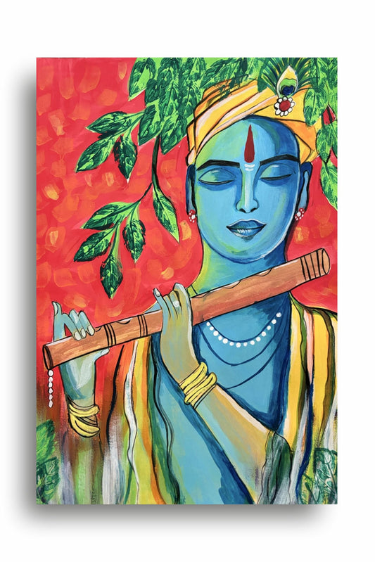 Art to Doors | Krishna's Melodic Bliss | Artist Vinaya Davane | Vertical | Art Print | Home Decor | Wall Decor | Gift Items | Wall Art