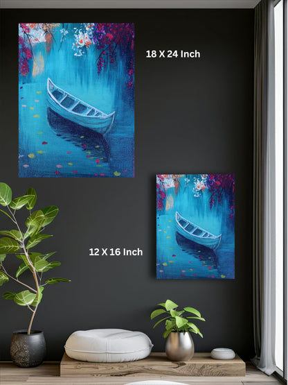 Art to Doors | Boat In A Turquoise Lake | Artist Mayuri Verma | Vertical | Art Print | Home Decor | Wall Decor | Gift Items | Wall Art