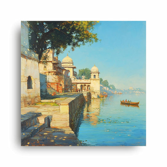 Art to Doors | Ganges River Scene Art | Square | Art Print | Home Decor | Wall Decor | Gifts for Women | Gifts for Men | Gift Items | Wall Art