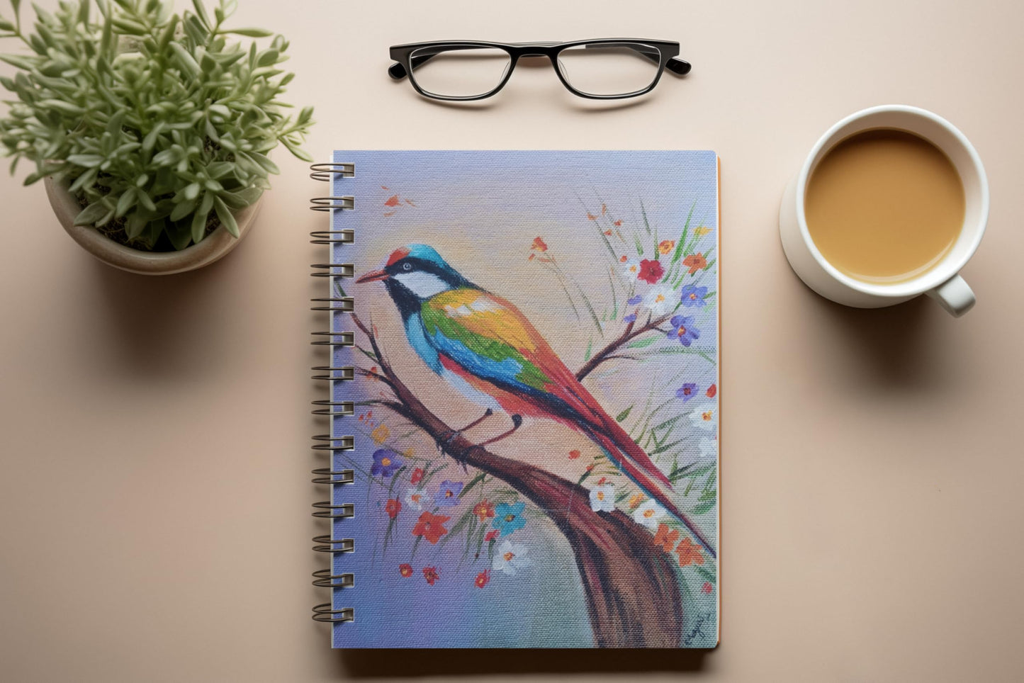 Art to Doors | Colorful Bird Painting | Artist Mayuri Verma | Spiral Notebooks | A5 Size Paper | 120 Pages | 70 GSM Paper | Attractive Cover Designs