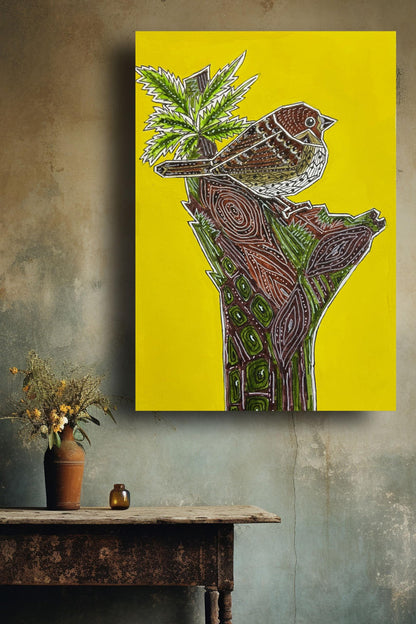 Art to Doors | House Sparrow | Artist Puja Kumari | Vertical | Art Prints | Home Decor | Wall Art | Gift Items | Canvas Frame (30x45 Inch)