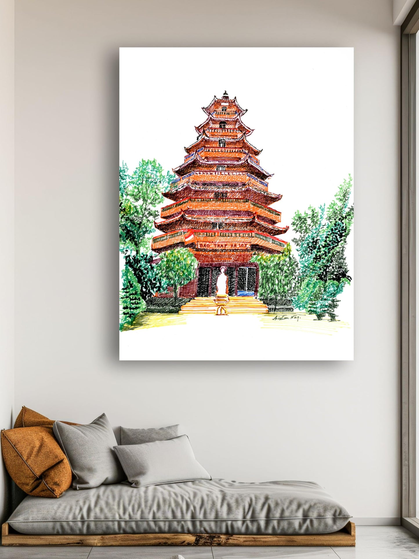 Art to Doors | Giac Lam Pagoda At Vietname | Artist Avishek Nag | Vertical | Art Print | Home Decor | Wall Decor | Gifts for Women | Gifts for Men | Gift Items | Wall Art (Canvas Frame, 9x12 Inch)