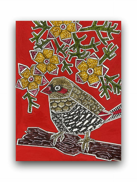 Art to Doors | Strawberry Finch | Artist Puja Kumari | Vertical | Art Print | Home Decor | Wall Decor | Gifts for Women | Gifts for Men | Gift Items | Wall Art