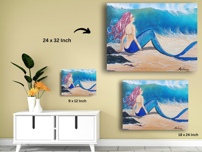 Art to Doors | Alone Mermaid | Artist Archana Sharan | Horizontal | Art Print | Home Decor | Wall Decor | Gifts | Canvas Print | Wall Art