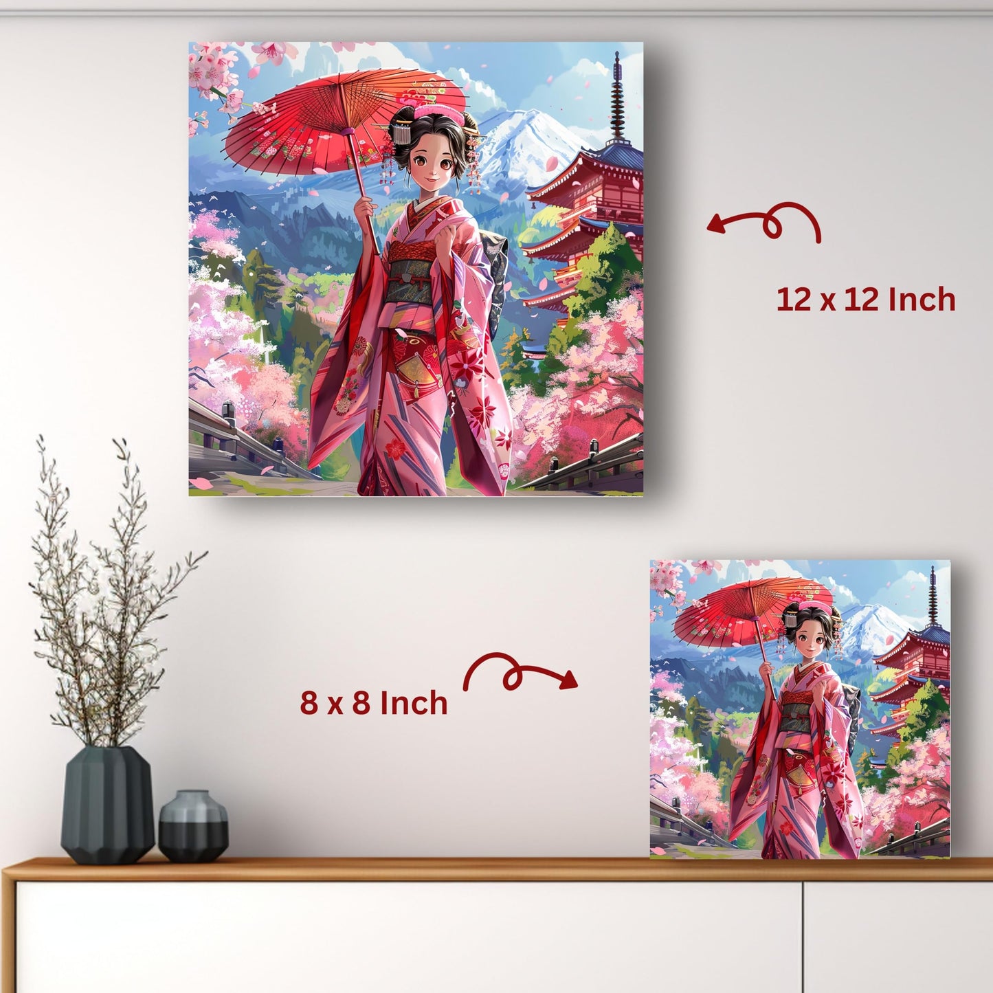 Art to Doors | Anime Girl Umbrella Art | Square | Art Print | Home Decor | Wall Decor | Gifts for Women | Gifts for Men | Gift Items | Wall Art (Canvas Frame, 8x8 Inch)