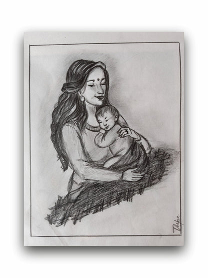 Art to Doors | Mother Love Sketch | Artist Dipa Sinha | Vertical | Art Print | Home Decor | Wall Decor | Gifts for Women | Gifts for Men | Gift Items | Wall Art