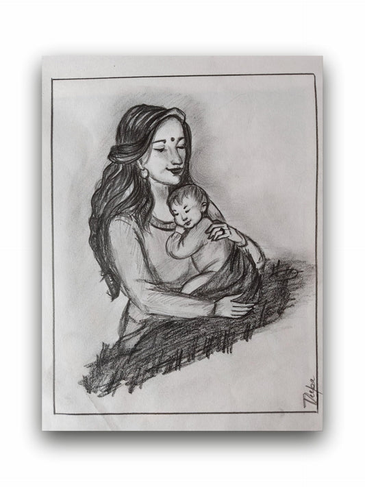 Art to Doors | Mother Love Sketch | Artist Dipa Sinha | Vertical | Art Print | Home Decor | Wall Decor | Gifts for Women | Gifts for Men | Gift Items | Wall Art (Canvas Frame, 9x12 Inch)