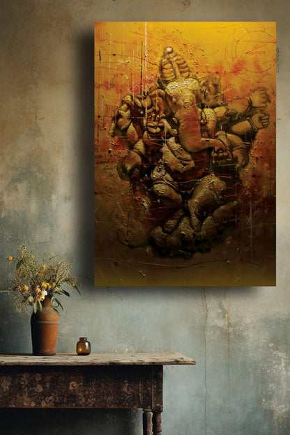 Art to Doors | Gold Ganesh | Artist Arindam Gupta | Vertical | Art Print | Home Decor | Wall Decor | Gift Items | Wall Art (Canvas Frame, 26x39 Inch)