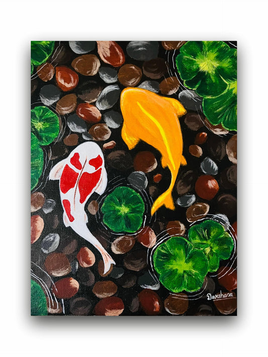 Art to Doors | Lily Pads And Fish | Artist Darshana Shinde | Vertical | Art Print | Home Decor | Wall Decor | Gift Items | Wall Art