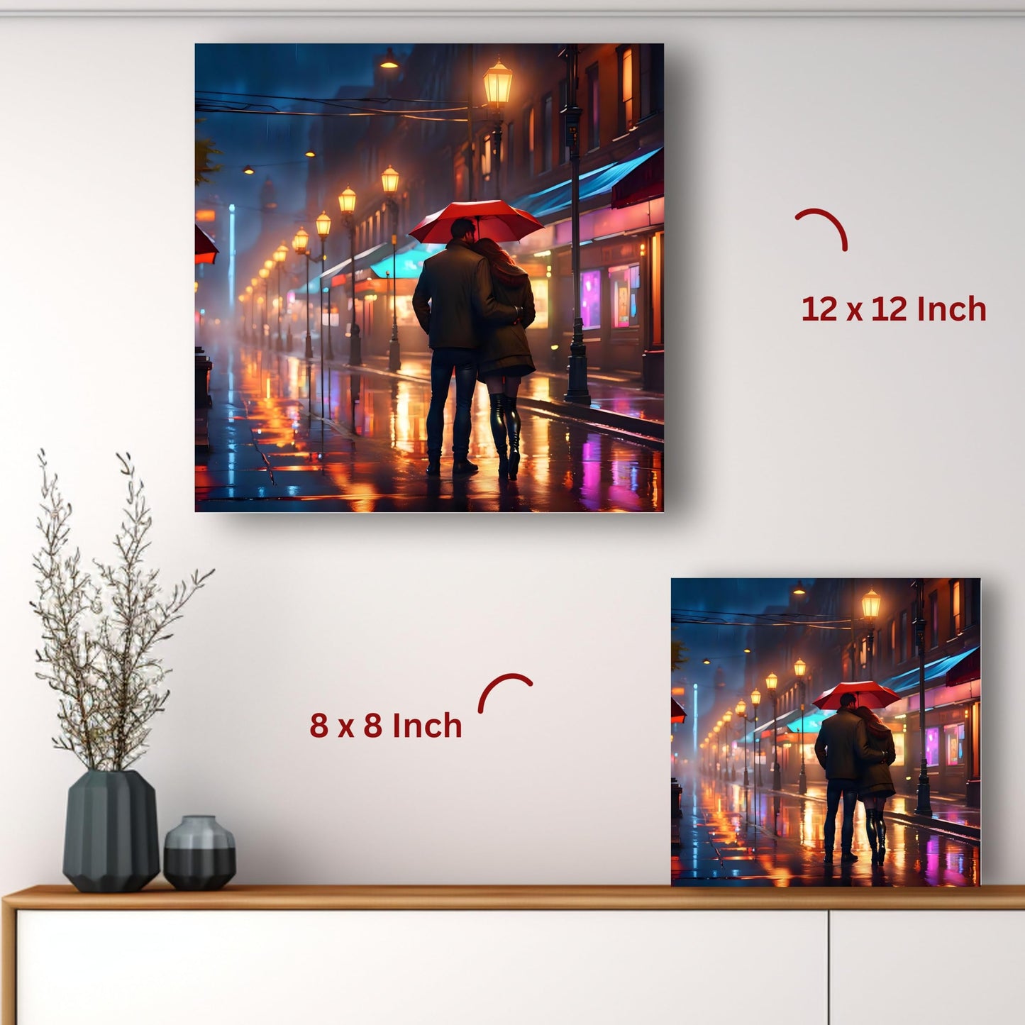 Art to Doors | Romantic Rainy Embrace Art | Square | Art Print | Home Decor | Wall Decor | Gifts for Women | Gifts for Men | Gift Items | Wall Art