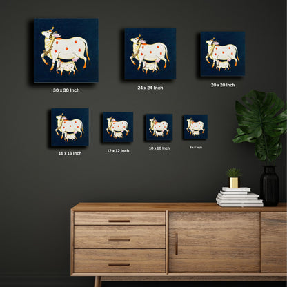 Cow with a Calf Pichwai Art | Artist Bhavika Kamatkar pote | Art Print | Personalized Gift For Anniversary, Home Decor | Wall Frames For Home Office Study Room Decor