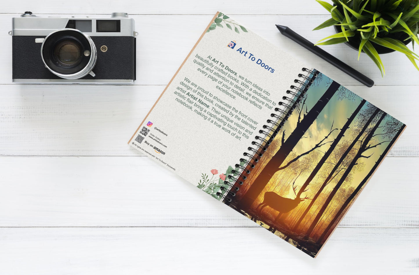 Art to Doors | Peaceful Forest Scene | Spiral Notebooks | A5 Size Paper | 120 Pages | 70 GSM Paper | Attractive Cover Designs