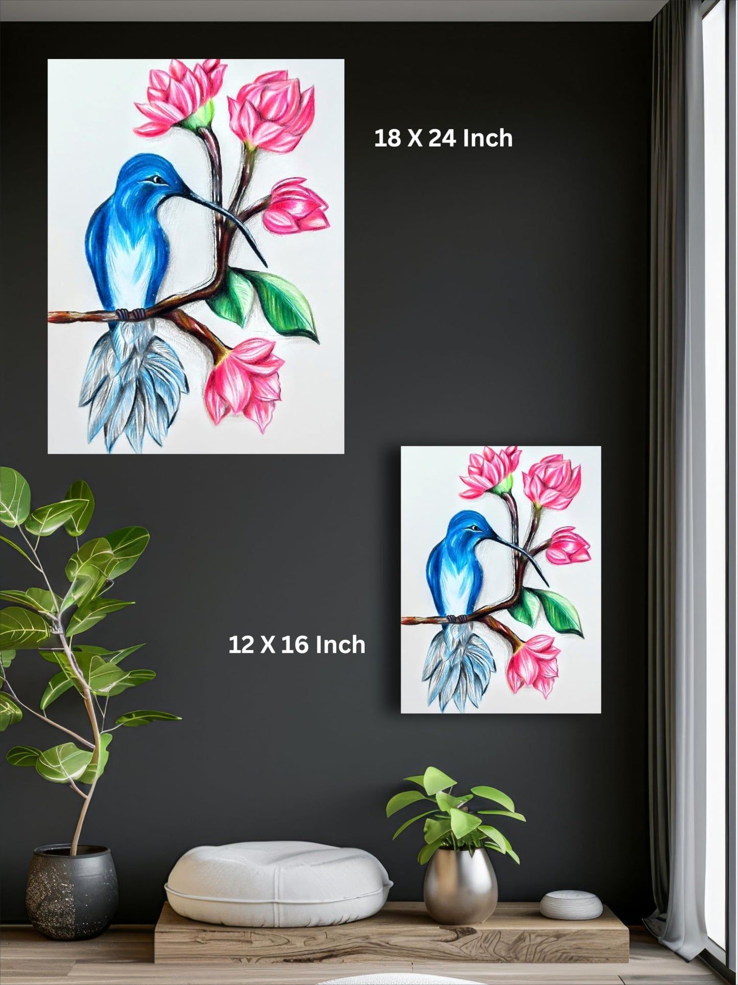 Art to Doors | Bluebird And Blossoms | Artist Kalakarish | Vertical | Art Print | Home Decor | Wall Decor | Gift Items | Wall Art