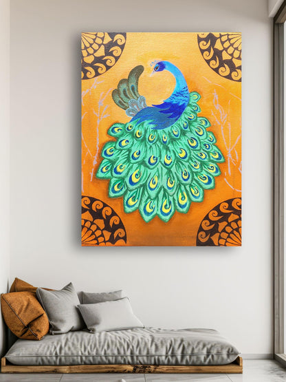 Art to Doors | Peacock's Poise | Artist Rachel Joseph | Vertical | Art Print | Home Decor | Wall Decor | Gift Items | Wall Art