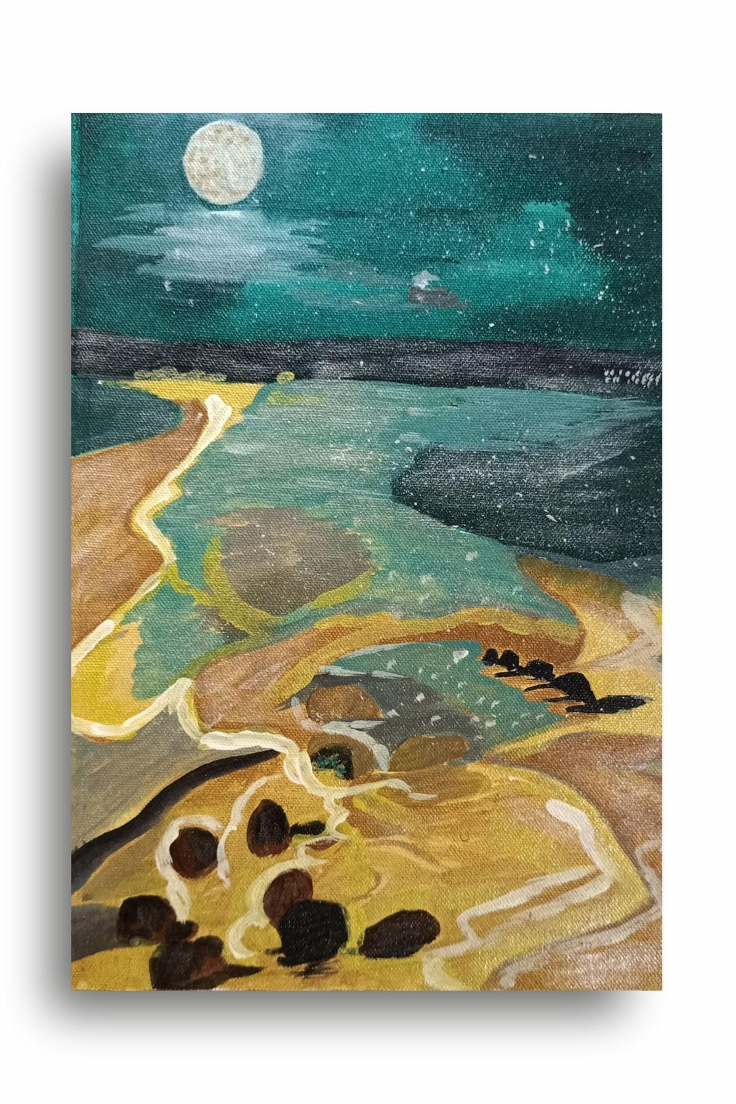 Art to Doors | Moonlit Beach | Artist Lovina Cano | Vertical | Art Prints | Home Decor | Wall Art | Gift Items | Canvas Frame