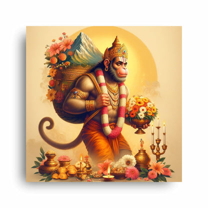 Divine Strength and Devotion: Lord Hanuman Illustration on Canvas Print| Personalized Gift For Anniversary, Birthday, Wedding, Home Decor | Wall Frames For Home Office