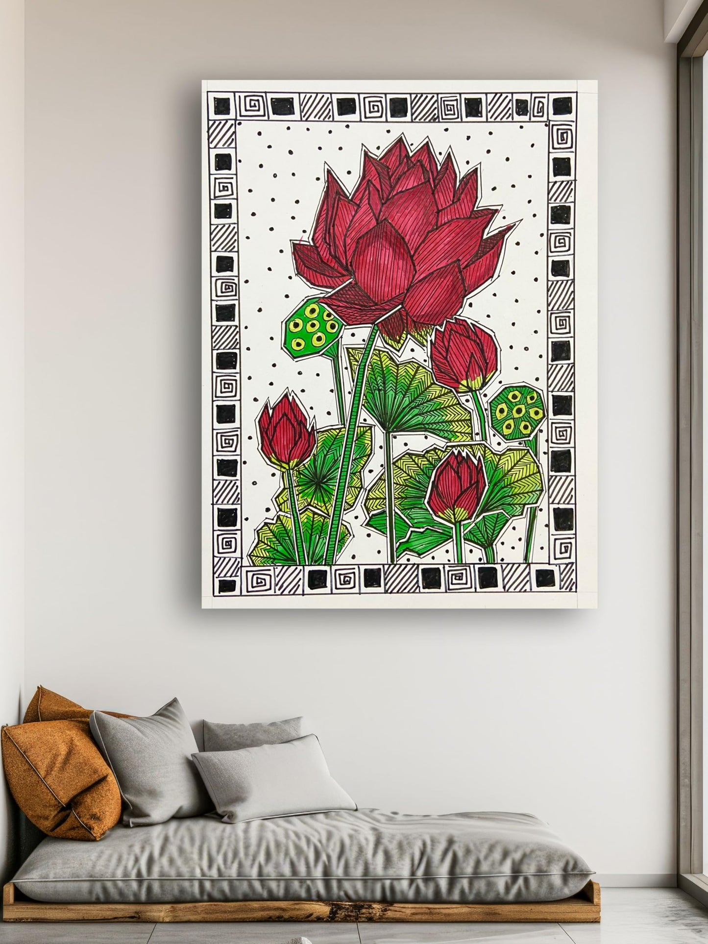 Art to Doors | Lotus Pond | Artist Puja Kumari | Vertical | Art Print | Home Decor | Wall Decor | Gifts for Women | Gifts for Men | Gift Items | Wall Art