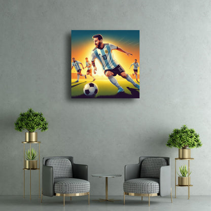 Legendary Messi: Capturing Greatness - Canvas Print of the Iconic Footballer's Illustration | Canvas Wrap Wooden Framed | Personalized Gift For Anniversary, Birthday, Wedding, Home Decor