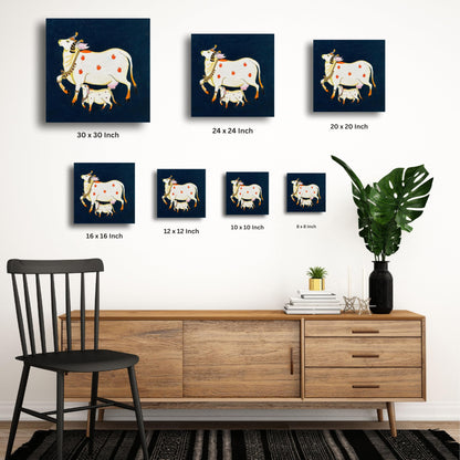 Cow with a Calf Pichwai Art | Artist Bhavika Kamatkar pote | Art Print | Personalized Gift For Anniversary, Home Decor | Wall Frames For Home Office Study Room Decor